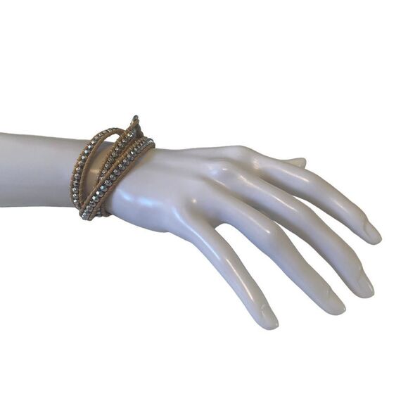 Silver Beaded Leather Wraparound Bracelet. - Picture 4 of 5